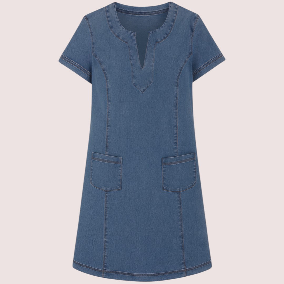 CIVILON Stockholm™ | Mjuk denimklänning med fickor framtill