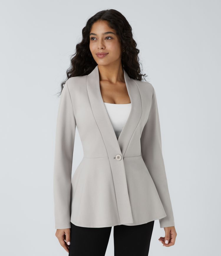 V Neck Single Front Work Peplum Jacket