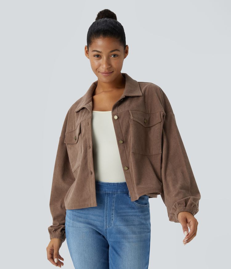 Collared Button Long Sleeve Chest Pocket Casual Corduroy Jacket