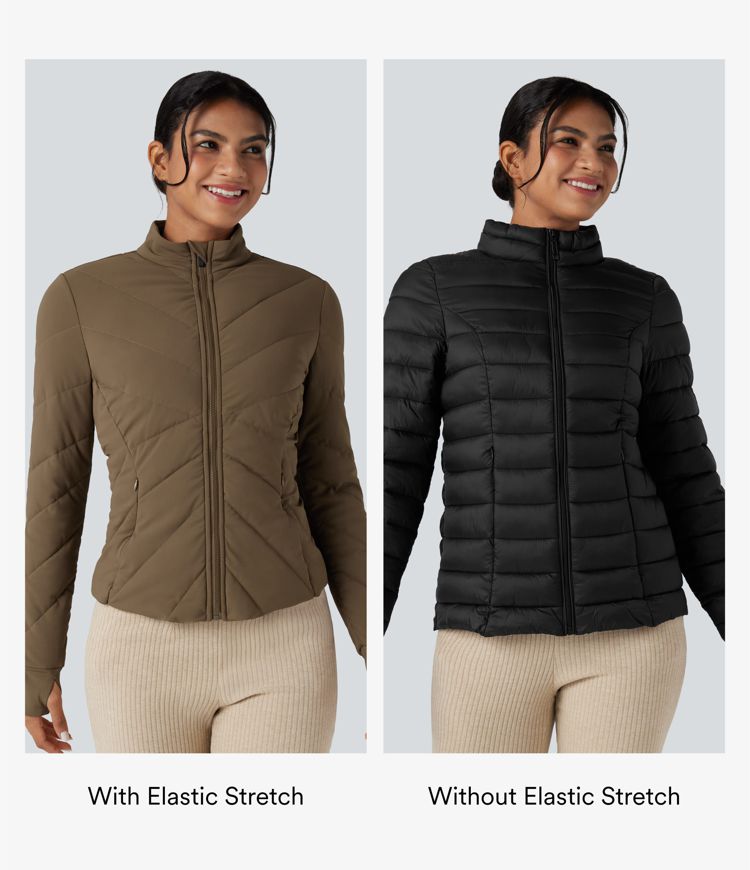 Stand Collar Long Sleeve Thumb Hole Casual Padded Jacket with Pockets