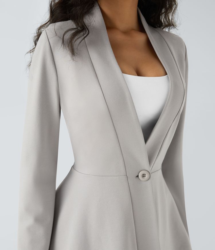 V Neck Single Front Work Peplum Jacket