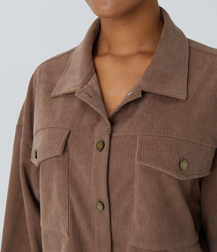 Collared Button Long Sleeve Chest Pocket Casual Corduroy Jacket