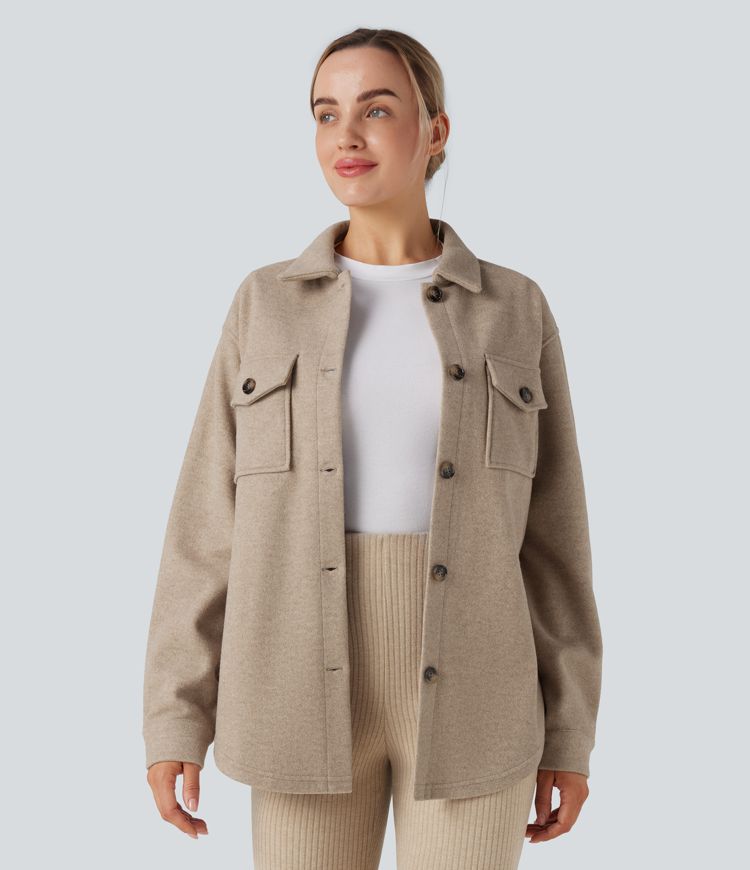 Long Sleeve Fleece Casual Jacket with Pockets