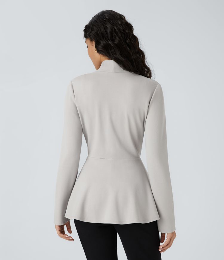 V Neck Single Front Work Peplum Jacket
