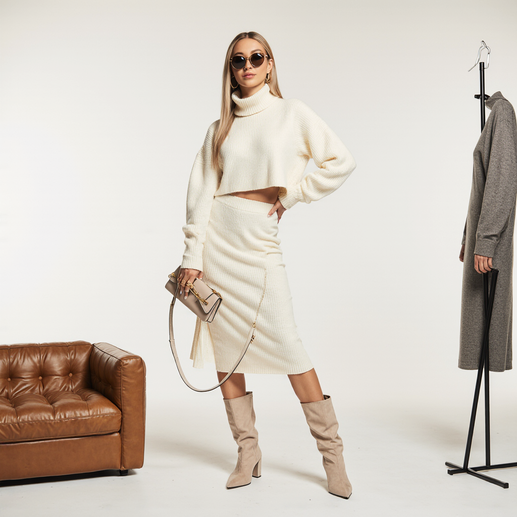 MALIN - BEHAGLIGT STICKAT POLOKLÄNNING-SET