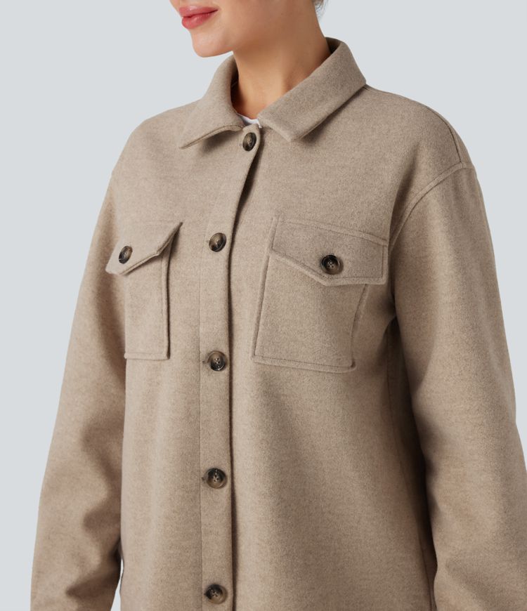 Long Sleeve Fleece Casual Jacket with Pockets