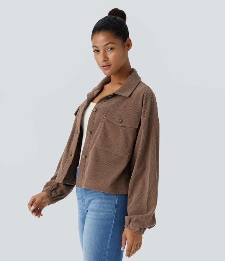 Collared Button Long Sleeve Chest Pocket Casual Corduroy Jacket