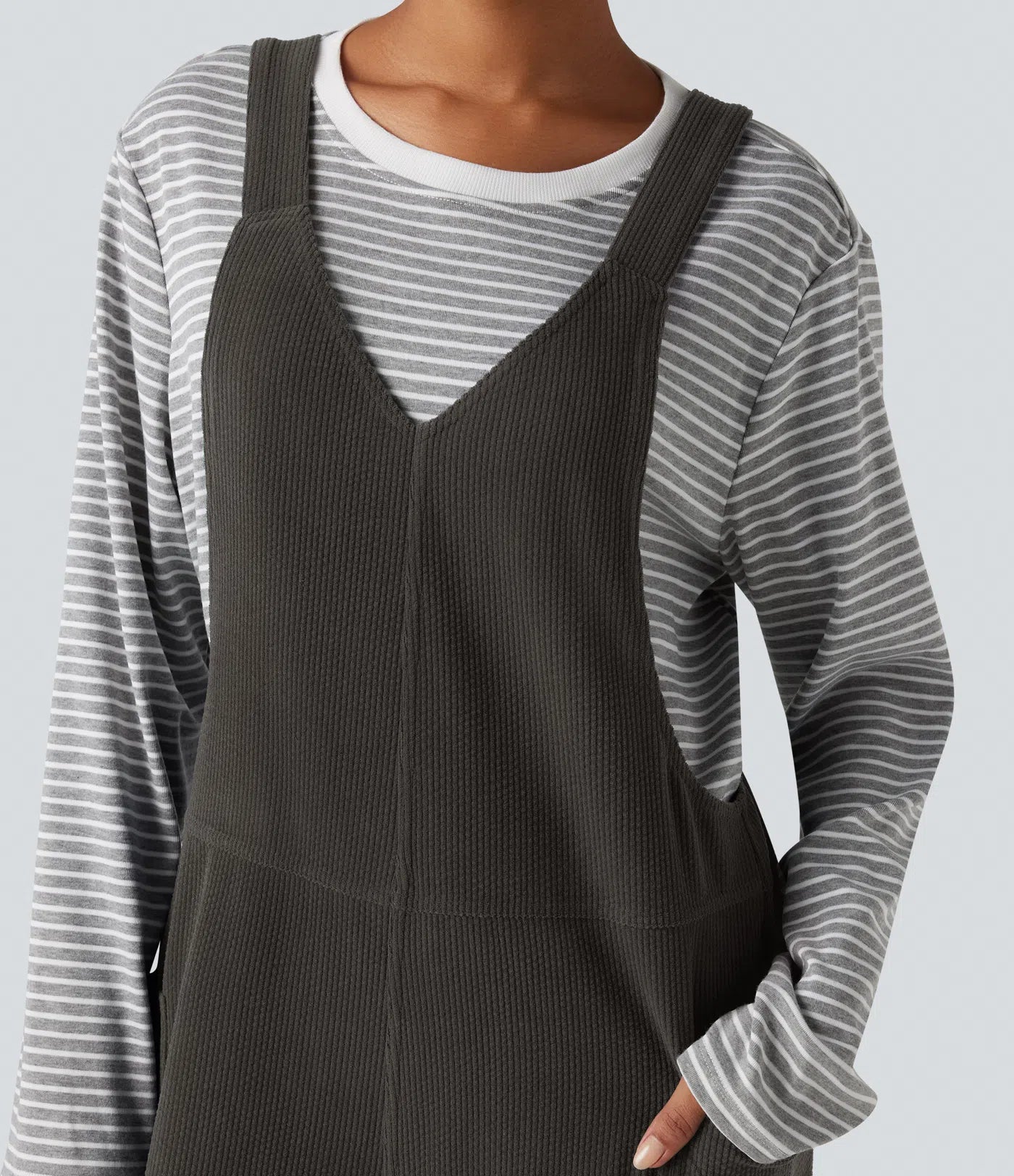 V Neck Corduroy Casual Overalls with Pockets