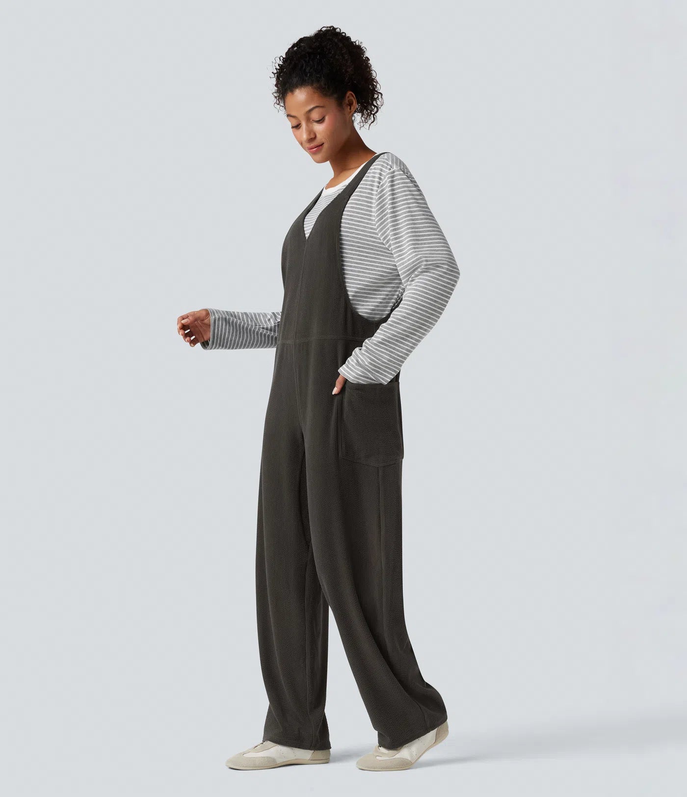 V Neck Corduroy Casual Overalls with Pockets