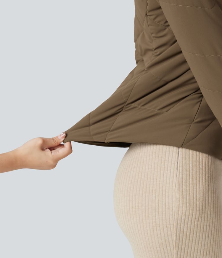 Stand Collar Long Sleeve Thumb Hole Casual Padded Jacket with Pockets