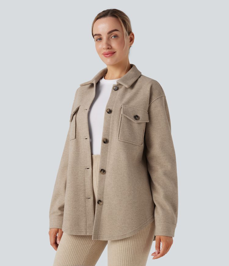 Long Sleeve Fleece Casual Jacket with Pockets