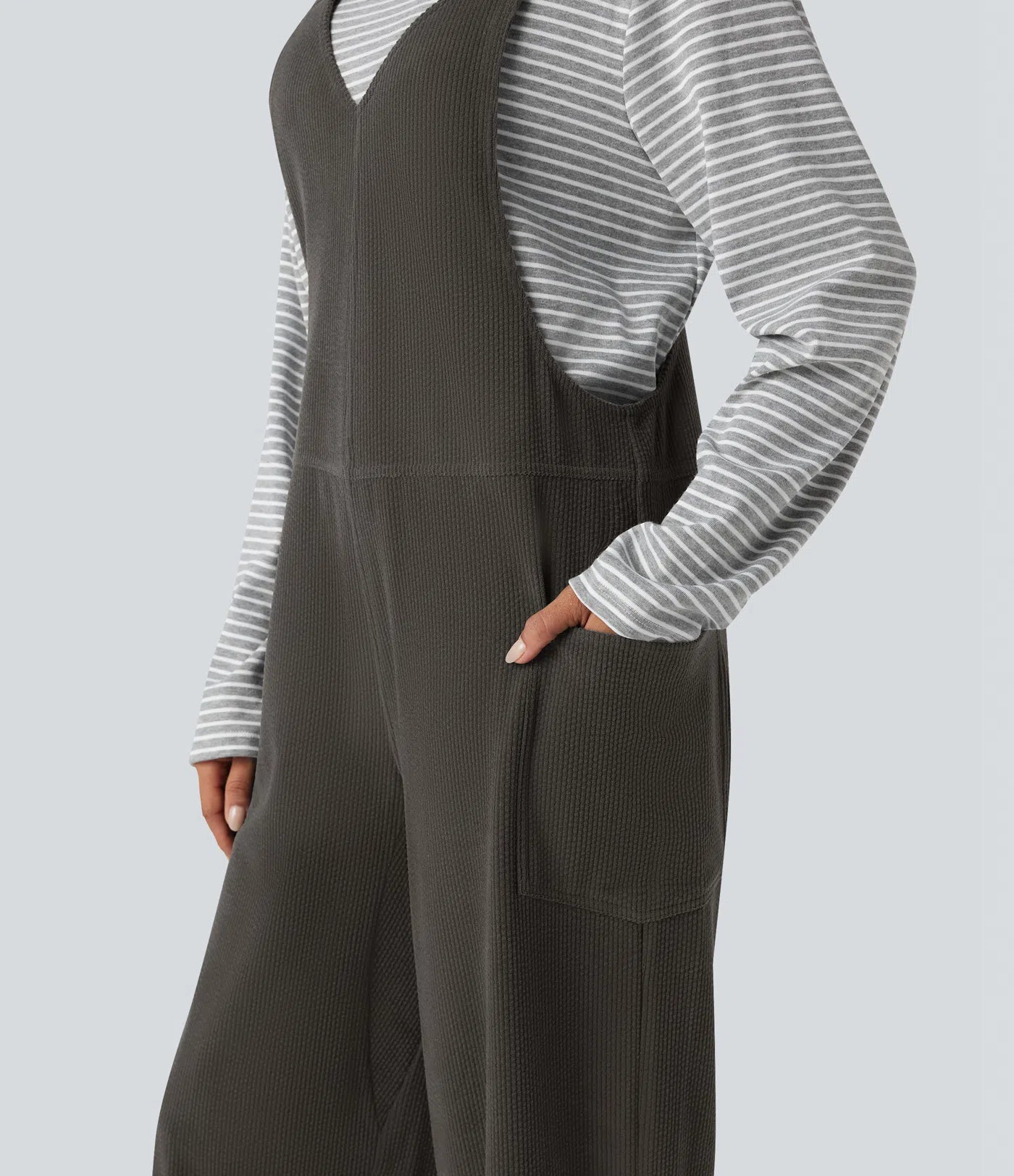 V Neck Corduroy Casual Overalls with Pockets
