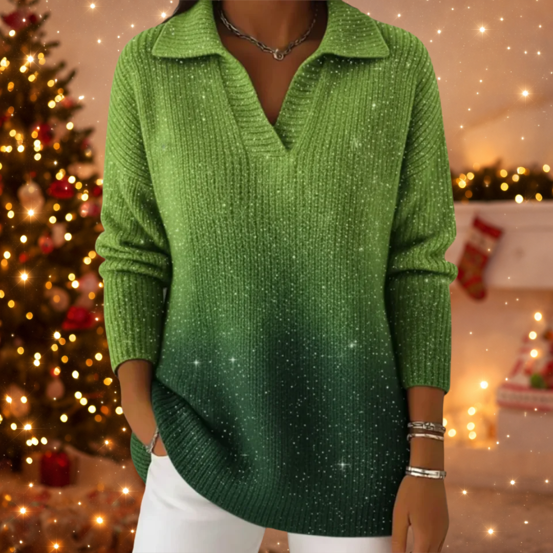 Falka – Knitted Sweater with Collar and Starry Sky Pattern